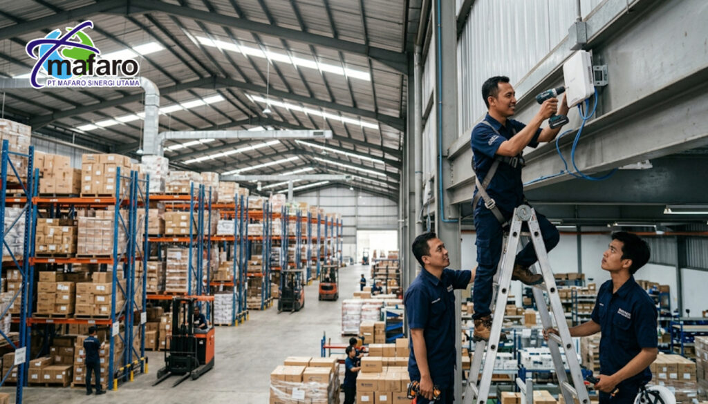 Jasa Instalasi WiFi Gudang (Warehouse) dengan Plafon Tinggi