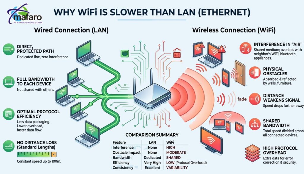 Mengapa Kecepatan WiFi Tidak Sama dengan Kecepatan Kabel LAN
