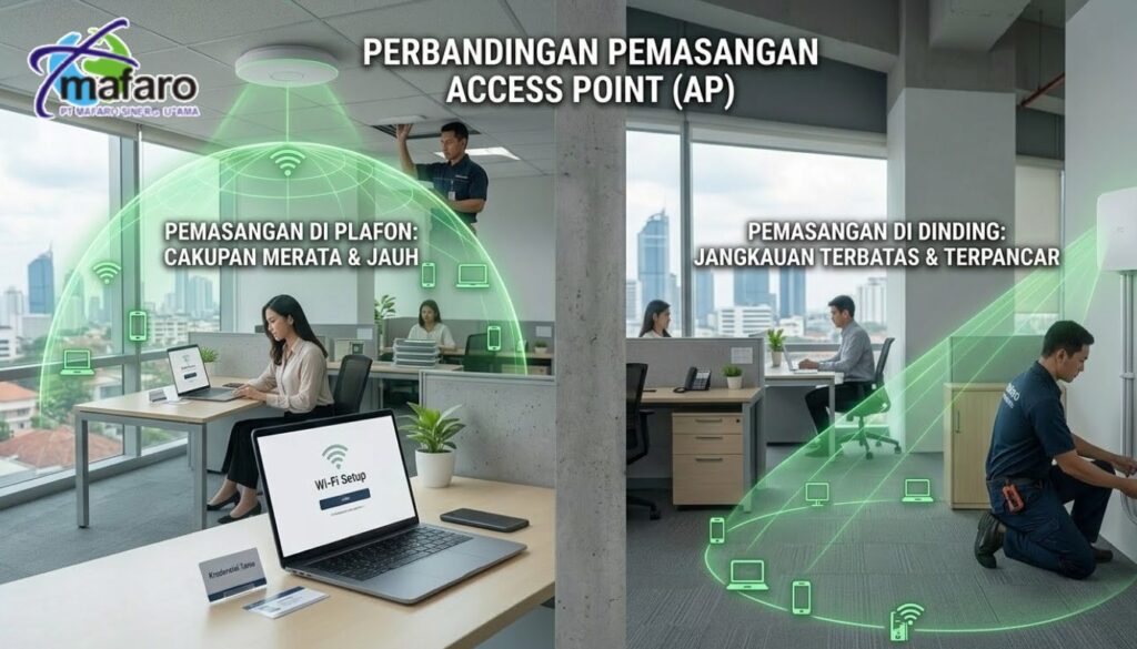 Posisi Pemasangan Access Point Plafon vs Dinding
