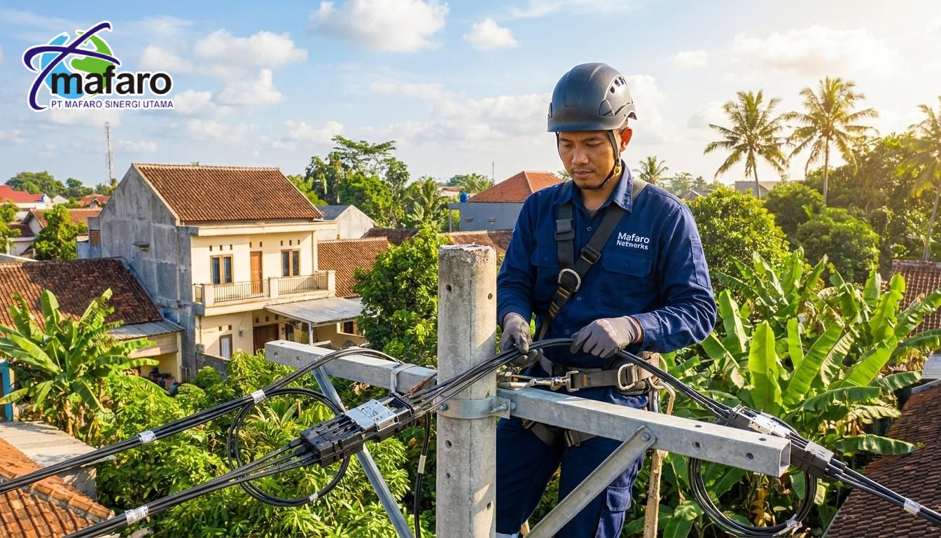 Jasa Pemasangan Kabel FO Udara dengan Tiang Tumpu