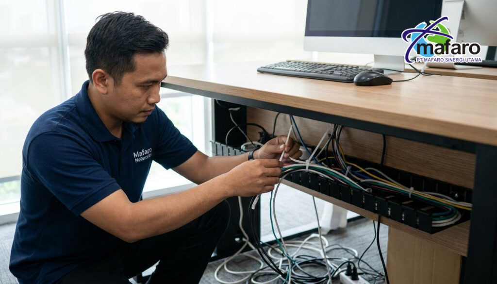 Jasa Rapikan Kabel Meja Kerja Solusi Under Desk Cable Management dari Mafaro Networks