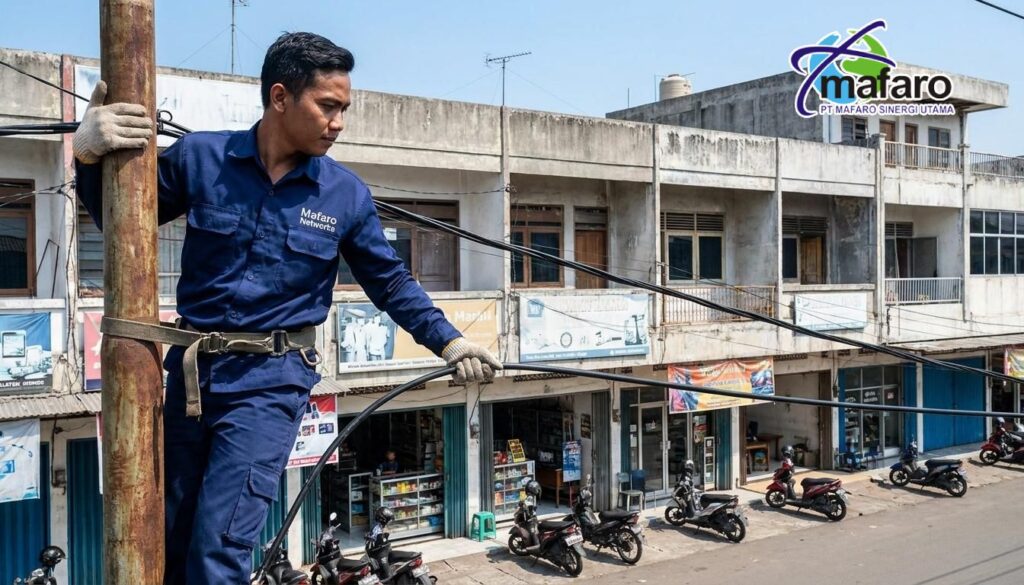 Jasa Tarik Kabel Fiber Optik Aerial (Udara) Antar Ruko